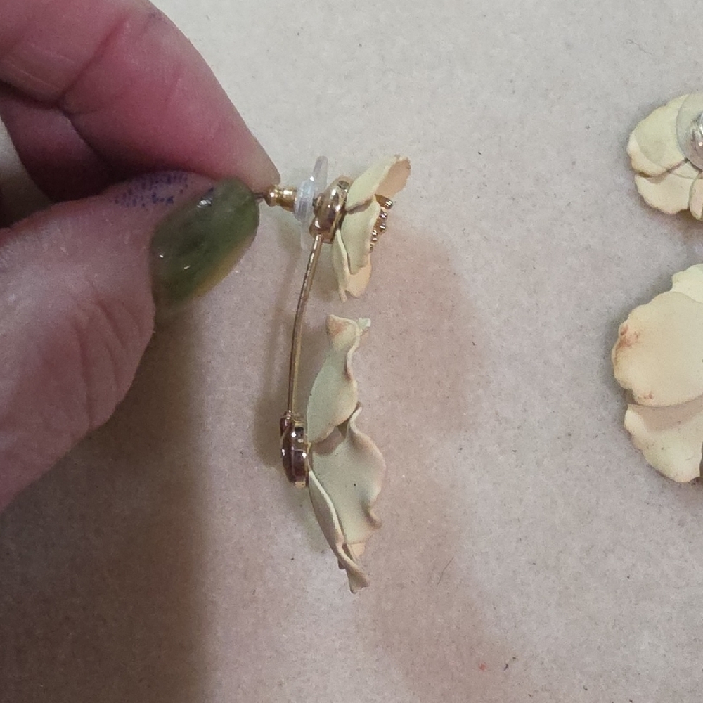Gold Floral Drop Earrings - Double Flower Design - Picture 3 of 4